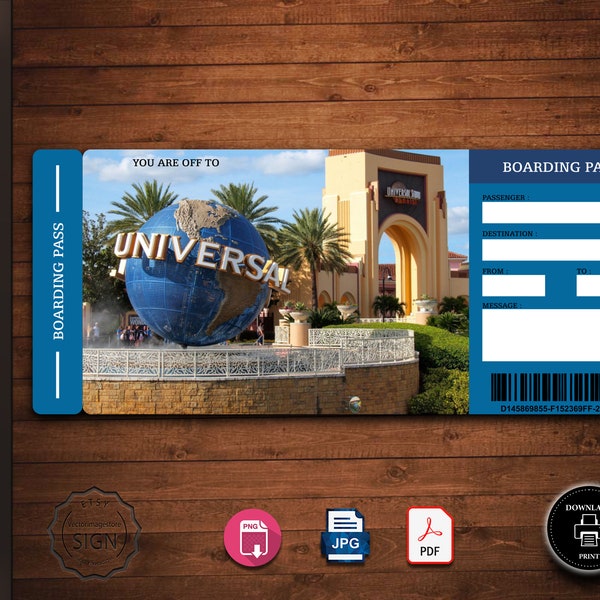 UNIVERSAL STUDIOS Surprise Trip ticket, Universal Gift Ticket, Printable Boarding Pass, Editable Vacation Ticket, Admission Ticket