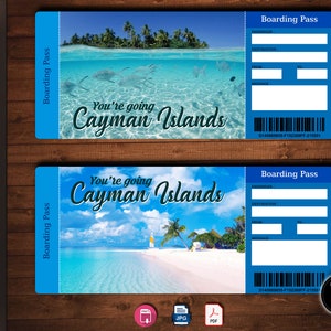 CAYMAN ISLANDS Surprise Trip Gift Ticket. Boarding Pass. Printable Ticket. Trip Ticket. Vacation Ticket. PDF Instant Download