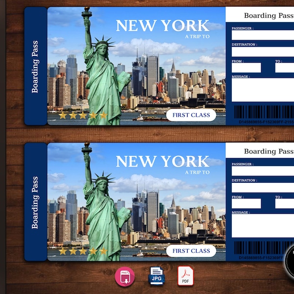 Billet cadeau voyage surprise à NEW YORK. Carte d'embarquement. Billet imprimable. Billet de voyage. Billet de vacances. Téléchargement instantané PDF modifiable