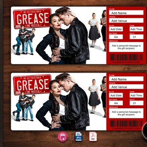 GREASE Broadway Surprise Ticket. Editable Musical Theatre Faux Event Admission Souvenir Keepsake. PDF Instant Digital Download.