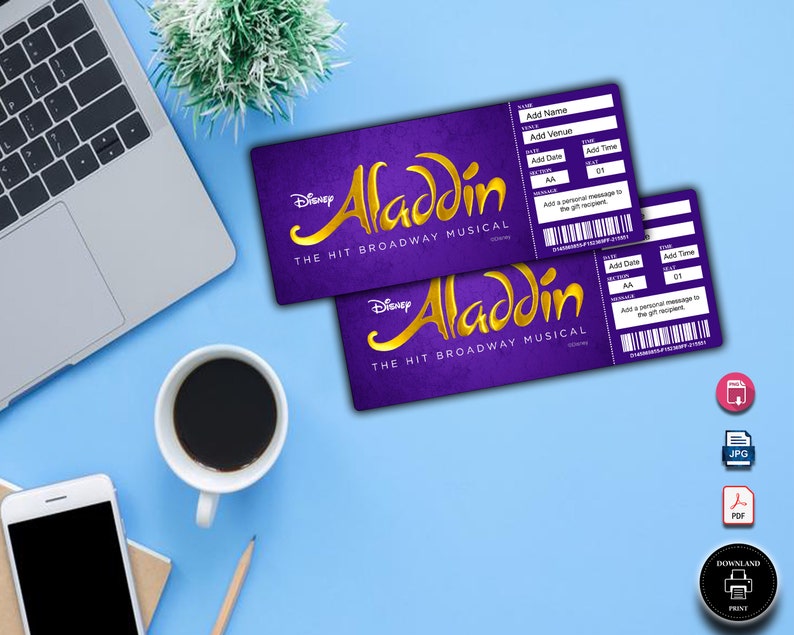 ALADDIN Broadway Surprise Ticket. Editable Musical Theatre Faux Event Admission Souvenir Keepsake. PDF Instant Digital Download. zdjęcie 5