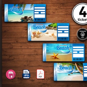 Beach Trip Ticket | Tropical Vacation Tickets Instant Download | Printable Trip Ticket Surprise | Ticket to the Beach Vacation