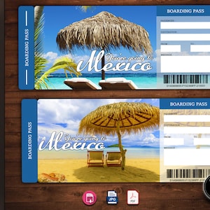 MEXICO Surprise Trip Gift Ticket. Boarding Pass. Printable Ticket. Trip Ticket. Vacation Ticket. Editable PDF Instant Download