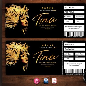 TINA Broadway Surprise Ticket. Editable Musical Theatre Faux Event Admission Souvenir Keepsake. PdF Instant Digital Download.