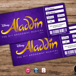 ALADDIN Broadway Surprise Ticket. Editable Musical Theatre Faux Event Admission Souvenir Keepsake. PDF Instant Digital Download. zdjęcie 3