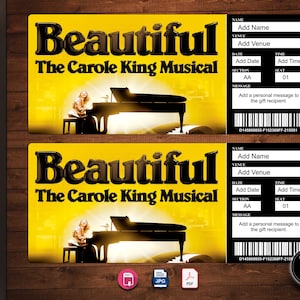 Beautiful Broadway Surprise Ticket, Beautiful Musical Collectible Theater Ticket, Six Editable Musical Theatre Faux Event ticket
