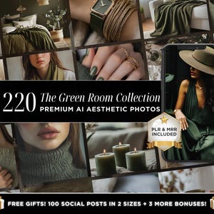 The Green Room Luxury Green Aesthetic Branding Stock Photos, IG Reel Faceless Digital Marketing Stock Photos Luxury Aesthetic MRR PLR Images