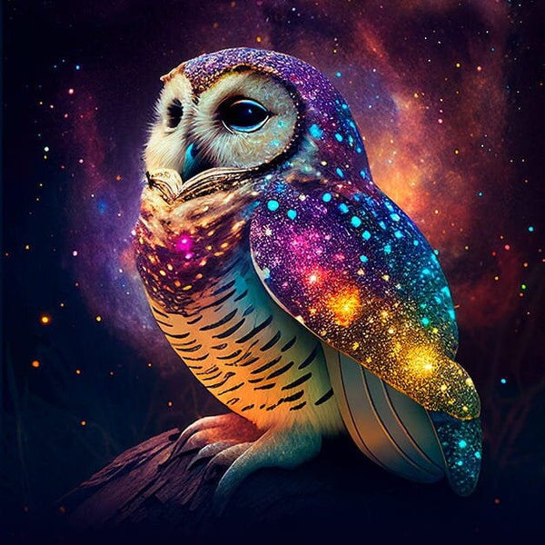 Cosmic Owl - panneau en tissu imperméable pour un sac