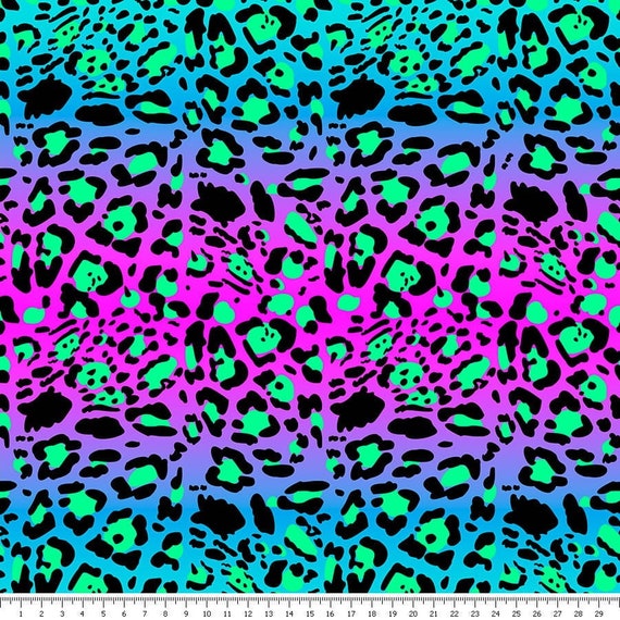 Violet-turquoise leopard pattern - waterproof Polyester fabric PN-EN 71-3: 1998