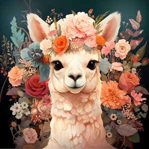 Alpaca in Flowers 2 - upholstery velvet panel - fabric for a pillowcase - different sizes