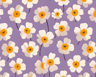 Flowers on a Purple Background - Jersey Cotton fabric