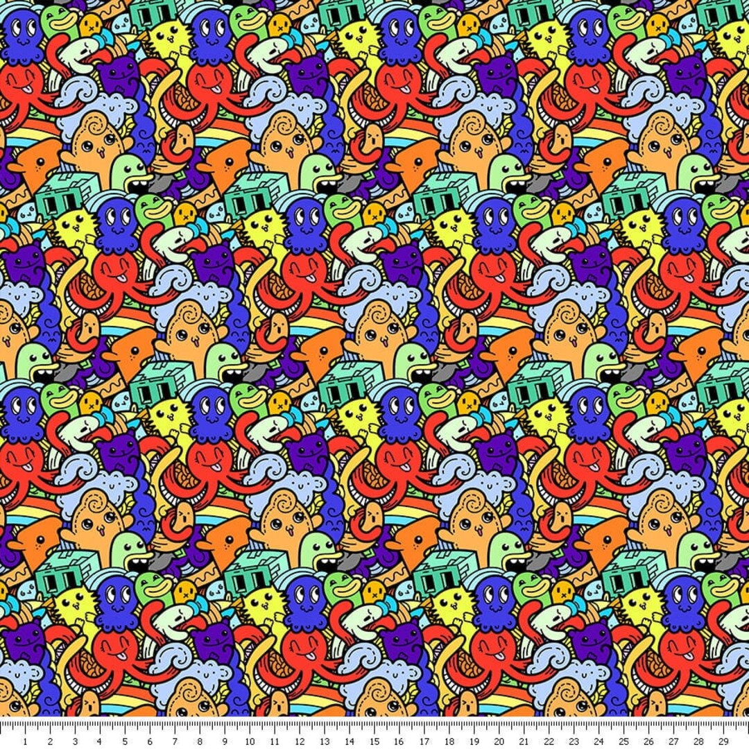 Polyester Graphics Cartoon Colorful Cartoon Characters - Waterproof Polyester Fabric PN-EN 71-3: ...