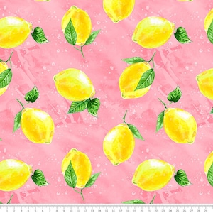 Lemons on pink - Jersey Cotton fabric