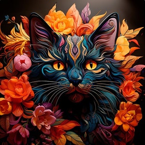 Katt i blommor - sammetsmöbel - tyg till örngott - olika storlekar