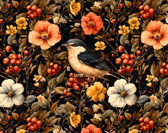 upholstery velvet - Birds in flowers II