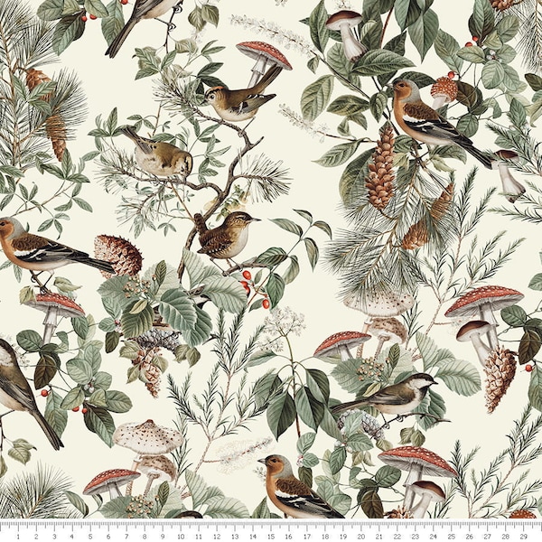 Oiseaux en forêt - Jersey Tissu coton