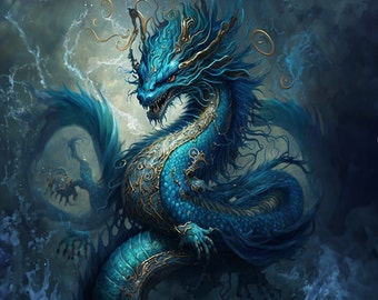 Blue Dragon - waterproof fabric panel for a bag - different sizes