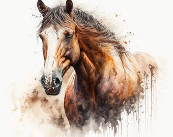 Cheval aquarelle - Panneau de velours - tissu pour taie d'oreiller - différentes tailles