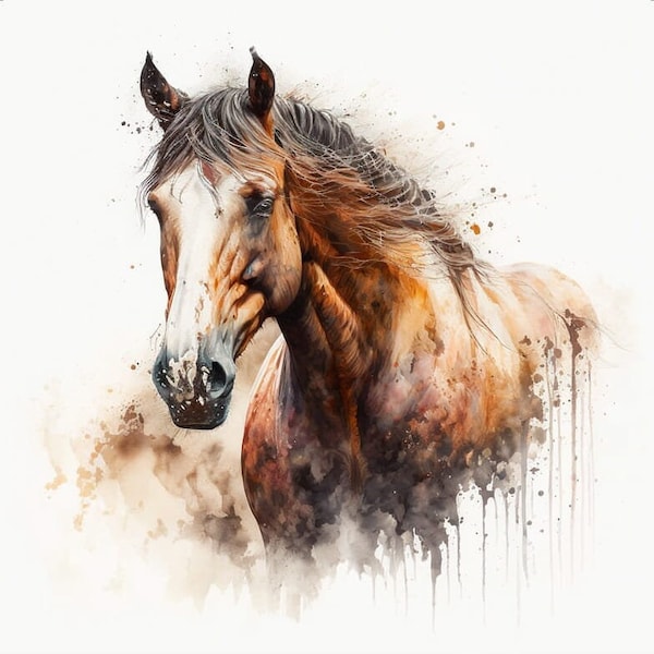 Cheval aquarelle - Panneau de velours - tissu pour taie d'oreiller - différentes tailles