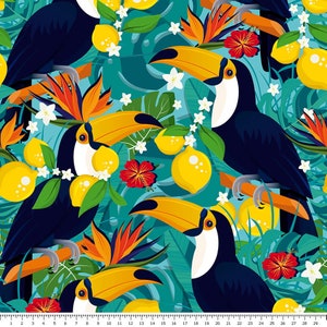 Toucans Flowers - Jersey Cotton fabric