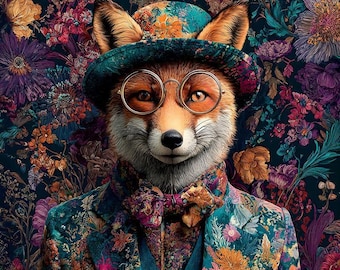 Elegant Fox in a Suit - upholstery velvet panel - fabric for a pillowcase - different sizes