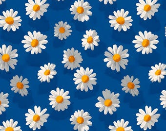 Daisies on a Blue Background - Jersey Cotton fabric