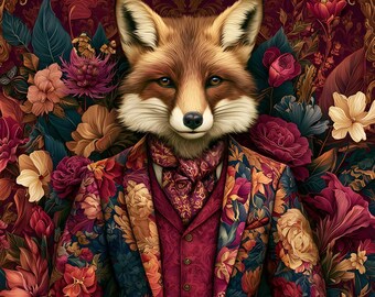 Eleganter Fuchs im Anzug – Samtbezug – Stoff für einen Kissenbezug – verschiedene Größen