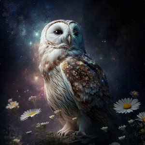 Owl in Daisies - upholstery velvet panel - fabric for a pillowcase - different sizes