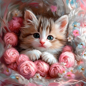 Cat in light pink yarn - upholstery velvet panel - fabric for a pillowcase - different sizes