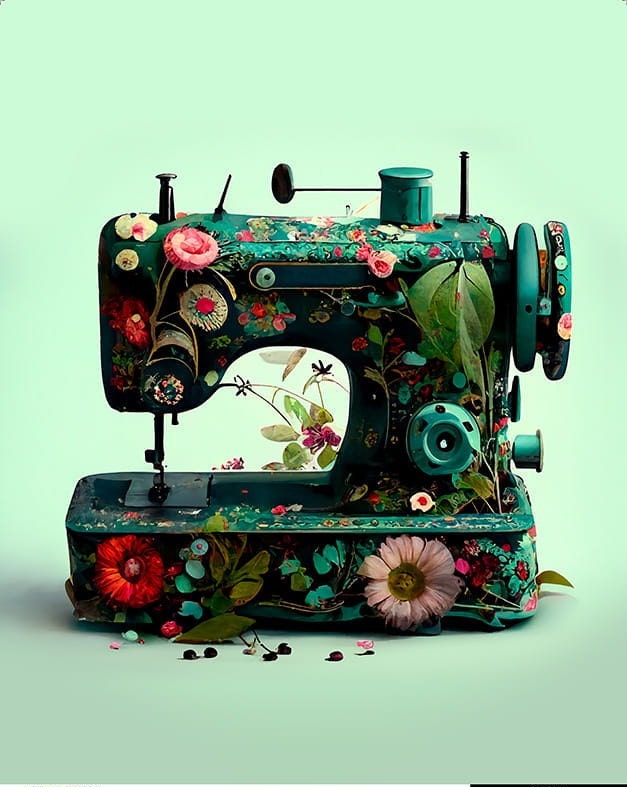 Sewing Machine on Mint Background - waterproof fabric panel for a bag