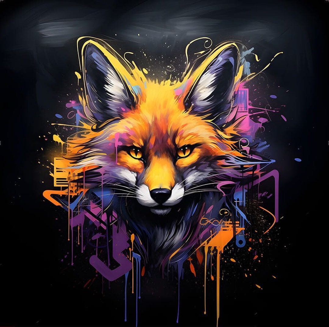 Graffiti Fox Samtpaneel 47 x 47 cm/18,5 x 18,5 Zoll Stoff für einen ...