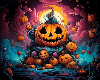 Halloween Pumpkins - Velvet panel - 47x47cm / 18.5"x18.5" fabric for a pillowcase