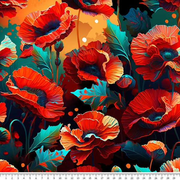 Red poppies - waterproof Polyester fabric PN-EN 71-3: 1998