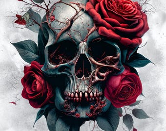 Skull in Roses II - upholstery velvet panel - fabric for a pillowcase - different sizes