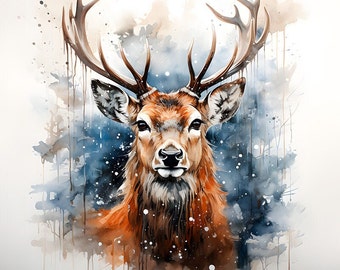 Cerf Aquarelle - Panneau de Velours - Tissu 47x47cm / 18.5"x18.5" pour taie d'oreiller