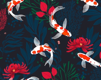 Koi-Fisch-Muster - wasserdichtes Polyestergewebe PN-EN 71-3: 1998