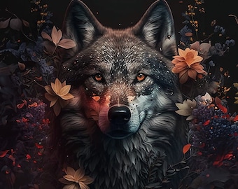 Wolf Alpha Black Panel by Elizabeth's Studio, Forest Wilderness