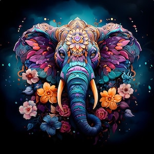Elephant in flowers - upholstery velvet panel - fabric for a pillowcase - different sizes