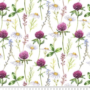 Clovers and daisies - 100% cotton fabric