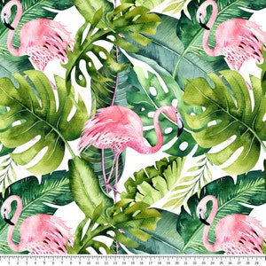 Nylon fabric - monstera leaves and flamingos