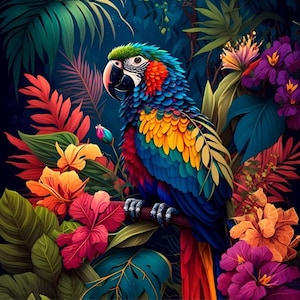 Parrot in the Jungle - upholstery velvet panel - fabric for a pillowcase - different sizes