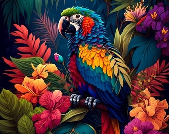 Parrot in the Jungle - Velvet panel - fabric for a pillowcase - different sizes