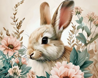 Pastel Bunny - Panneau de velours - tissu 47x47cm / 18.5"x18.5" pour une taie d'oreiller