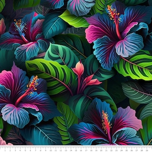 Hibiscus and leaves - waterproof Polyester fabric PN-EN 71-3: 1998