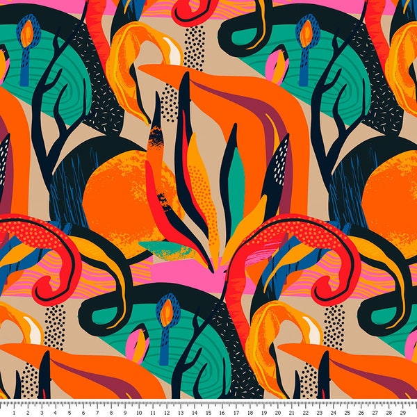 Abstract colorful orange leaves - Jersey Cotton fabric
