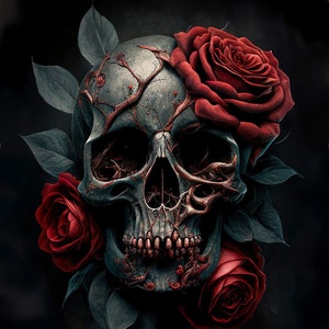 Skull in Roses - upholstery velvet panel - fabric for a pillowcase - different sizes