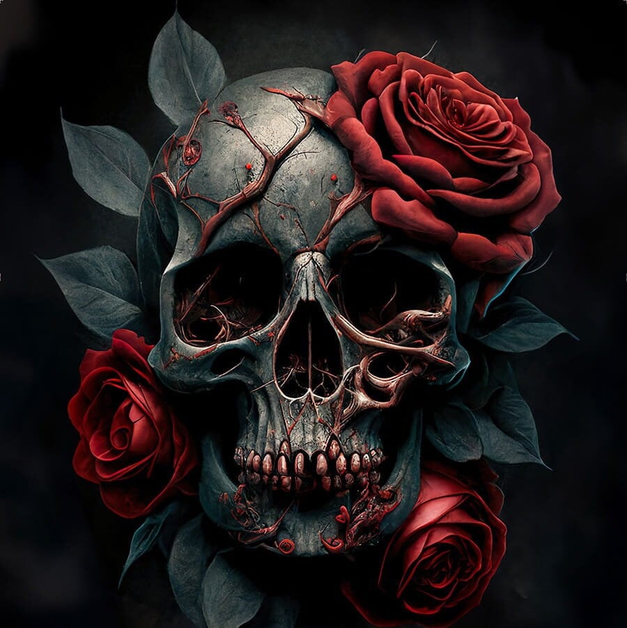 Skull in Roses - upholstery velvet panel - fabric for a pillowcase - different sizes