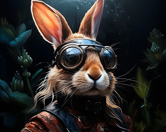 Bunny in Googles - Panneau de velours - tissu 47x47cm / 18.5"x18.5" pour une taie d'oreiller