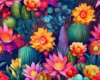 Colorful Cacti - Jersey Cotton fabric