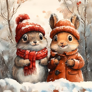 Winter Squirrels - upholstery velvet panel - fabric for a pillowcase - different sizes